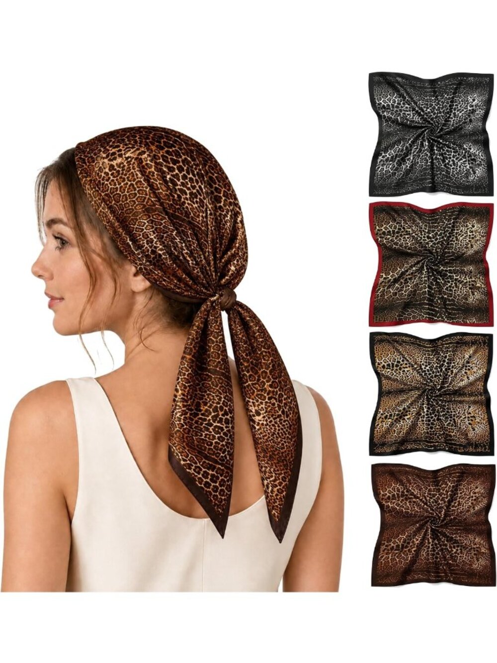 4 Pack 35” Satin Square Scarves for Women - Printed Hair Wraps, Neck Scarves